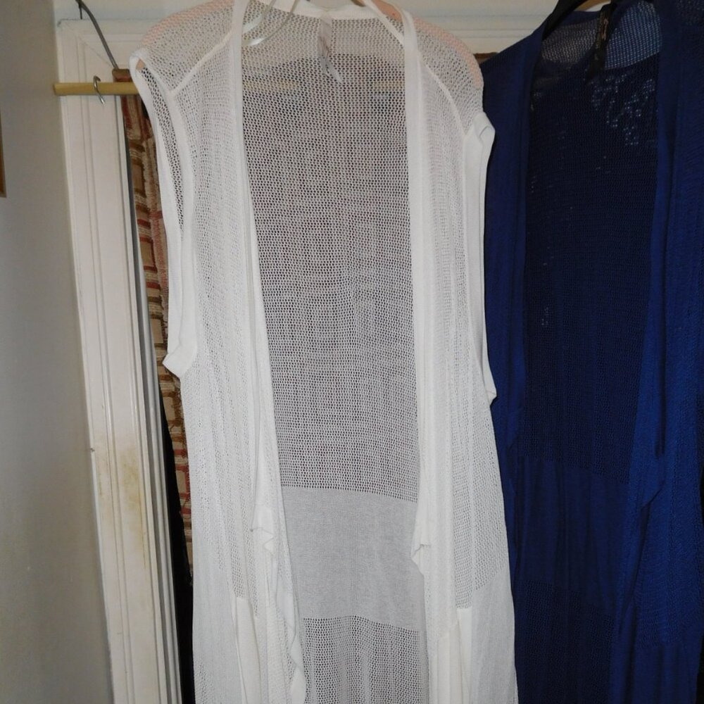 2X WHITE Melissa McCarthy Seven7 Open Front Sleeveless Knit Cardigan Duster